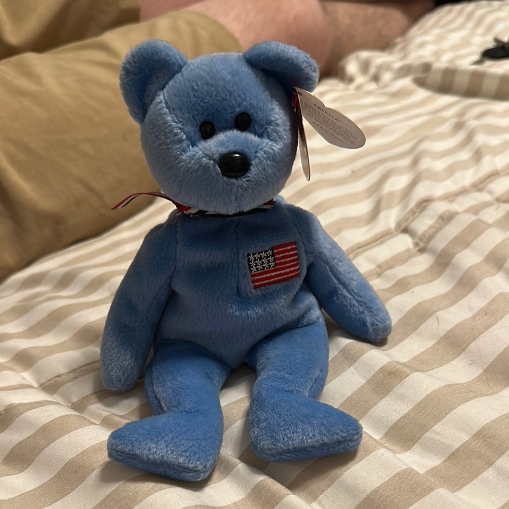 Ty Beanie Baby Blue Bear with American Flag Patch